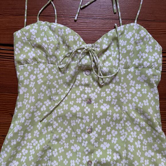 Princess Polly pastel green floral tie strap structured sun dress SIZE 8 - Picture 2 of 5